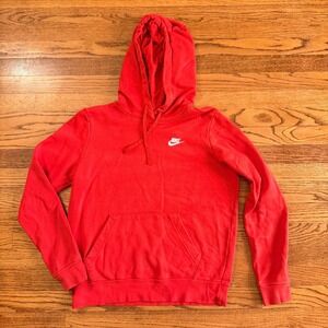 Nike Hoodie Mens Small Red Fleece Pullover Embroidered Swoosh Sweatshirt